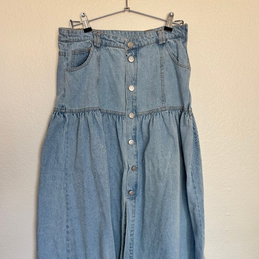 Moon River Basque Waist Denim Midi Skirt Sz M